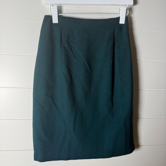 Linda Allard Ellen Tracy Green 100% Wool Suit Jacket Sz Petite 6, Skirt Sz 4 - Picture 9 of 14